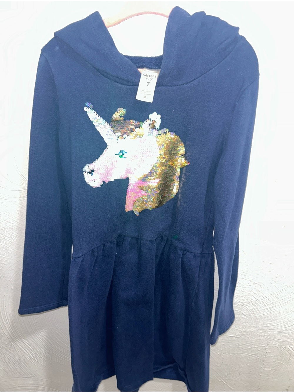 Carter's Navy Hoodie Dress with Sequin Unicorn